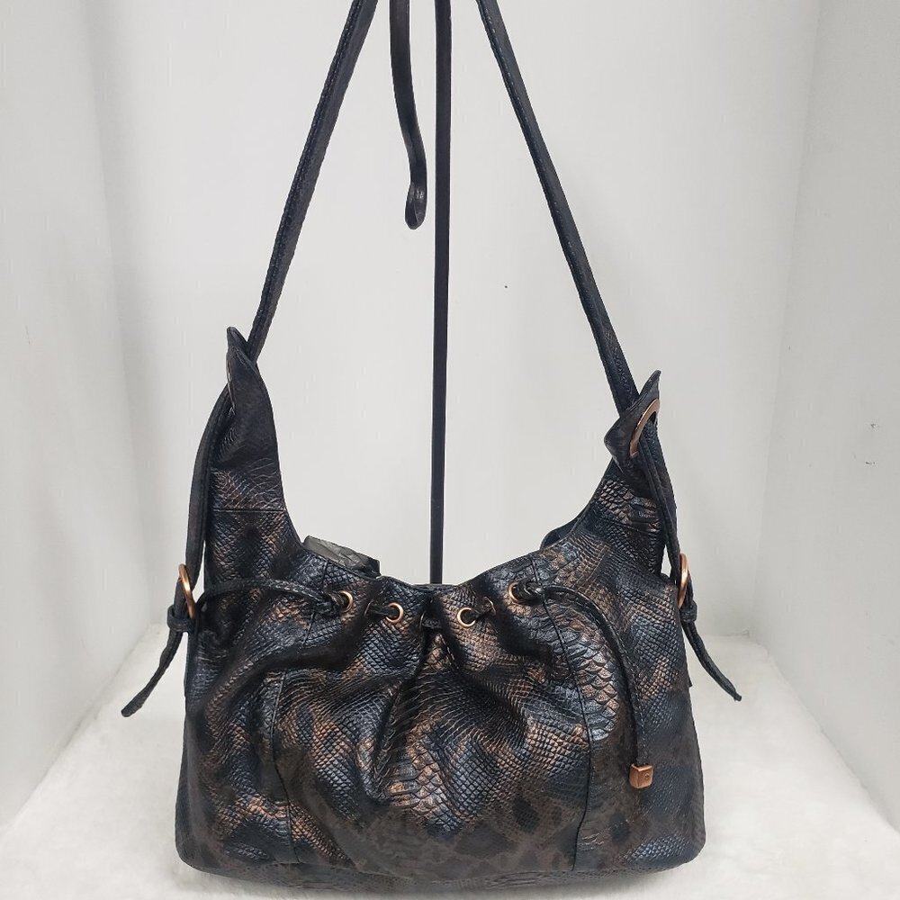 Charlie Lapson Slate Blue & Copper Snakeskin Print Shoulder Bag